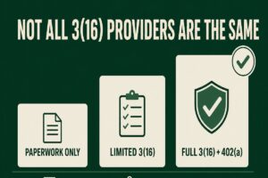 Comparison of 3(16) provider tiers: paperwork only, limited 3(16), and full 3(16) with 402(a) named fiduciary