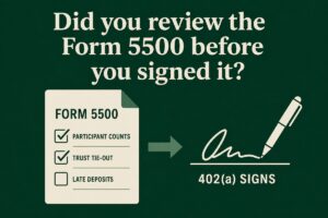 Form 5500 review checklist with 402(a) named fiduciary signature