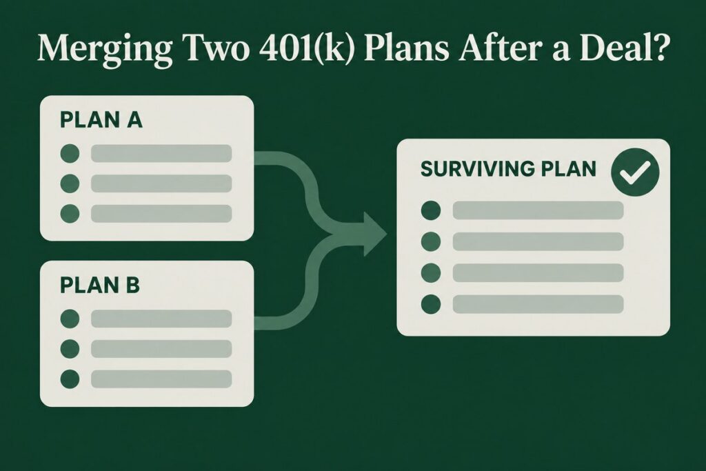 Two 401(k) plans merging into one surviving plan after an acquisition