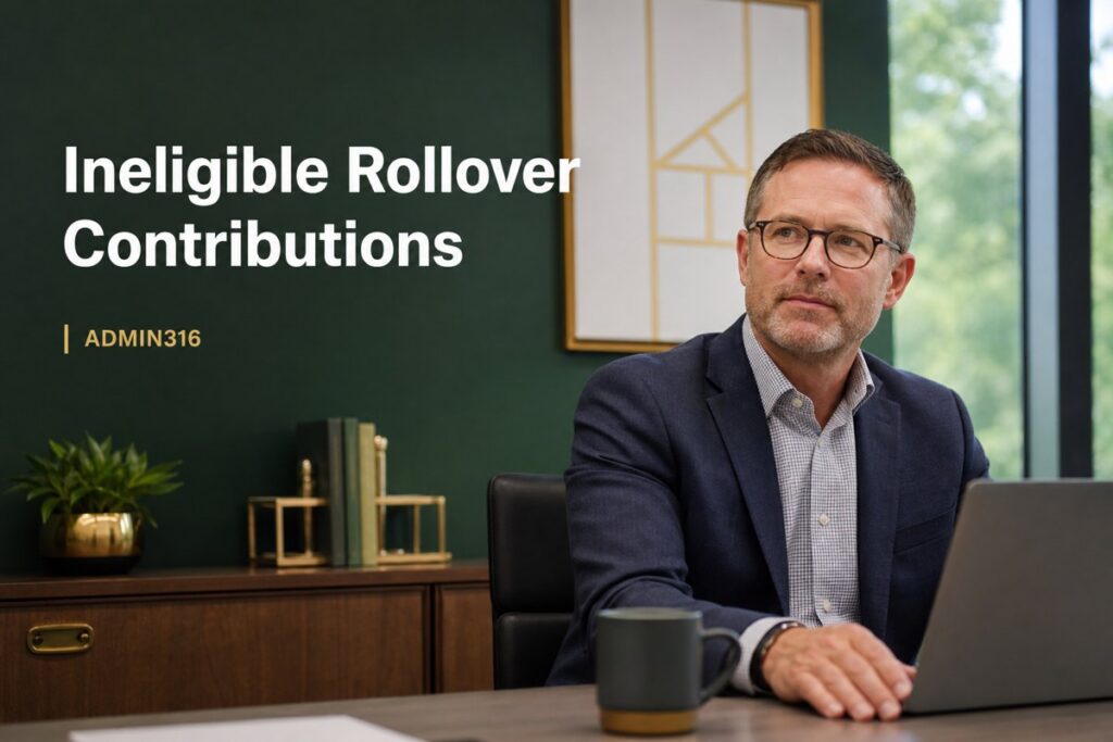 Employer finance and HR leaders reviewing an invalid rollover correction file with a plan administrator.